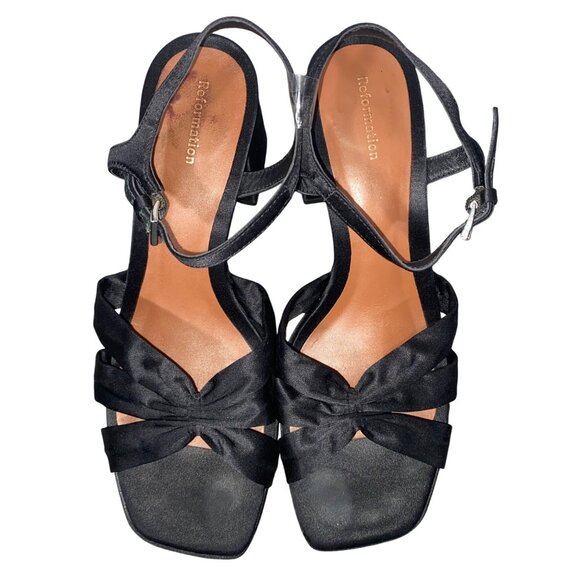 Reformation Maize Satin Platform Sandals block heeled shoes Ineutral Black 8 - Picture 3 of 12
